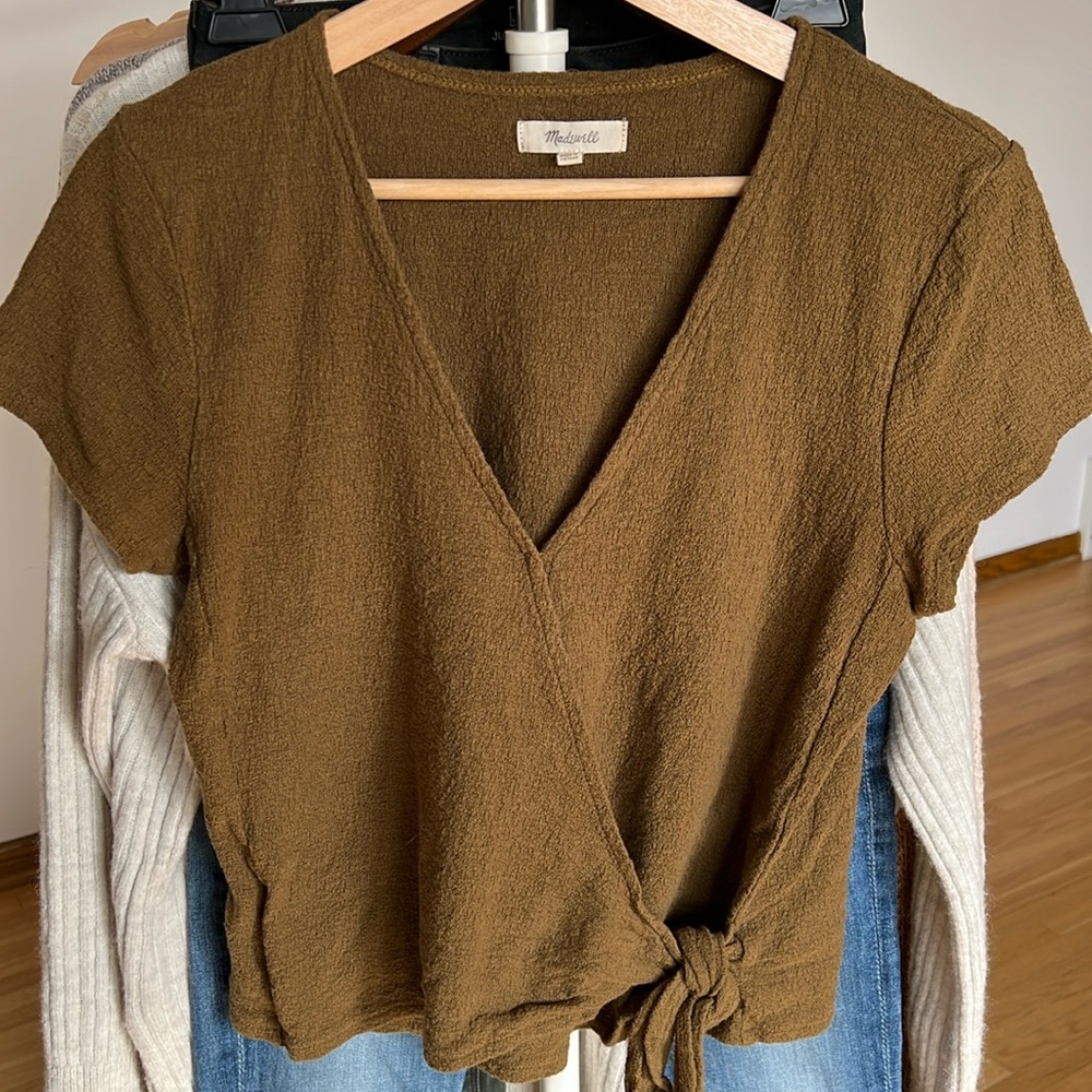 Madewell | Olive Green Tie-Front Short Sleeve